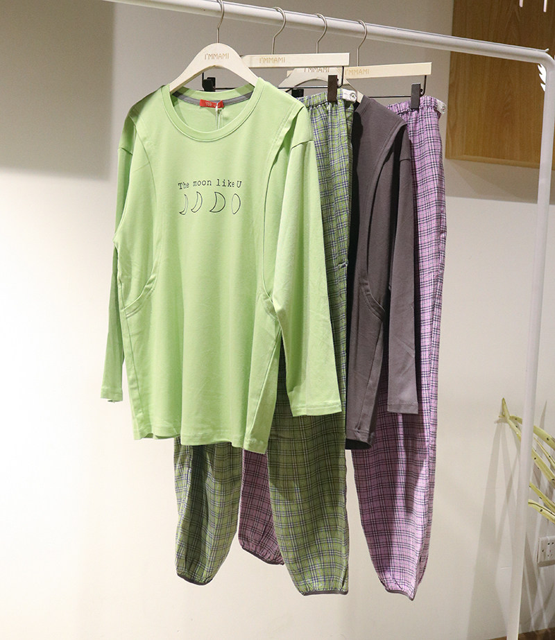 孕出色春秋长袖套头月子服侧开口纯棉针织吸汗孕妇哺乳衣J13020