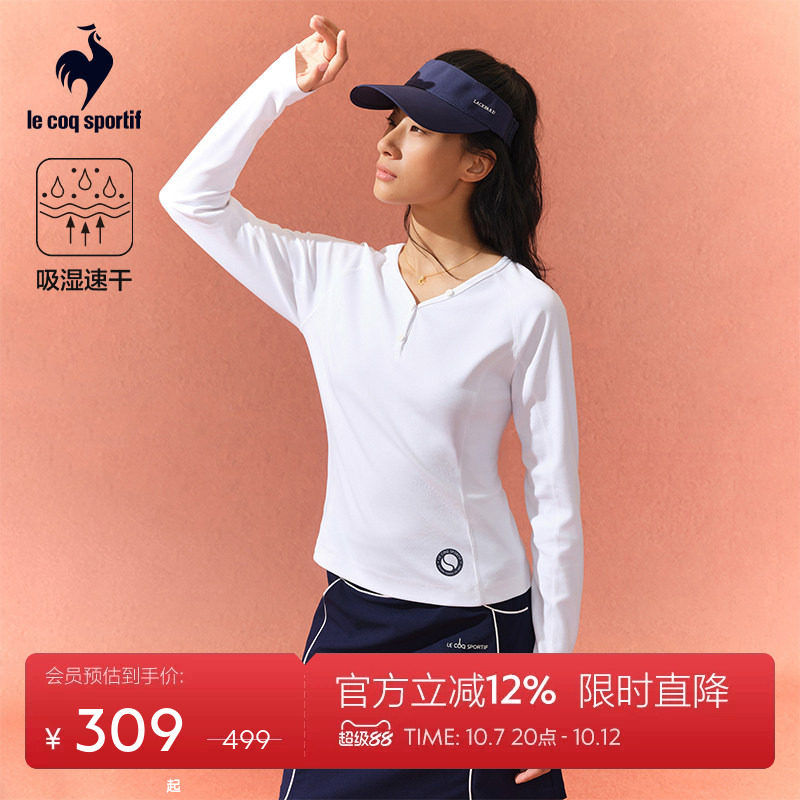 【网球】乐卡克法国公鸡2026年春秋季女款V领网球图案印花长袖T恤