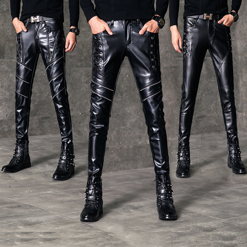 冬季个性发型师防风紧身男士皮裤