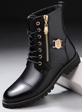马丁靴男冬季加绒高帮真皮英伦工装靴黑色皮靴韩版男靴中帮雪地靴