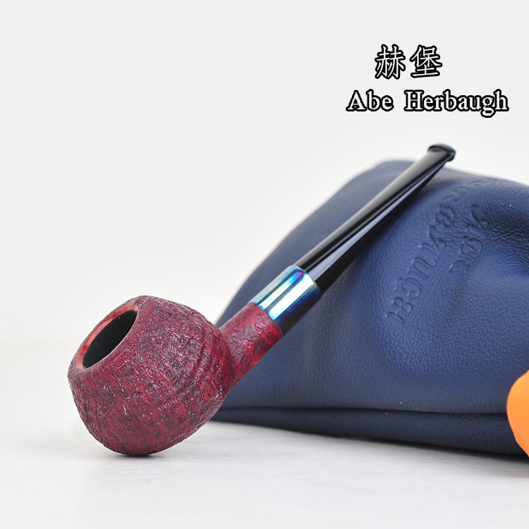 美国Abe赫堡烟斗进口石楠木手工制作七彩银圈直式喷砂面番茄斗