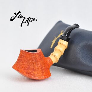 李欣手工烟斗XIN PIPES竹节火山斗形招牌桌斗底部光面石楠木喷砂