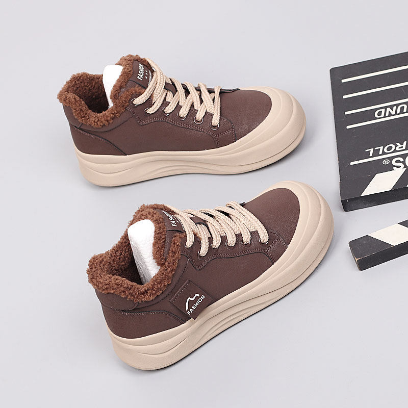 2025冬季新款大码女鞋41-43时尚棉鞋脚宽胖高帮鞋加绒特大号板鞋