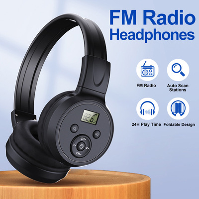 跨境头戴式数字收音机耳机fm无线充电款带存电台radio headphone