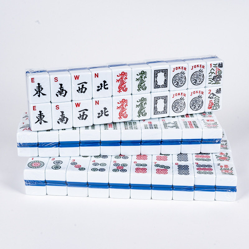 Mahjong大号美国麻将38MM蓝白双色166张密胺牌犹太西文手搓麻将牌