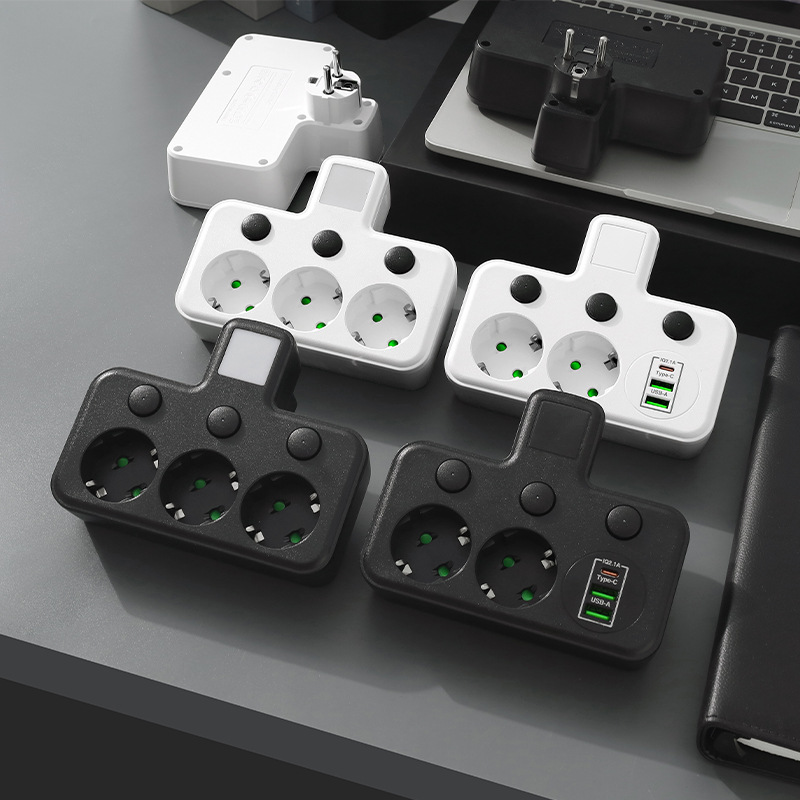 厂家货源欧标多功能转换器排插带夜灯usb+type-c充电开关插座