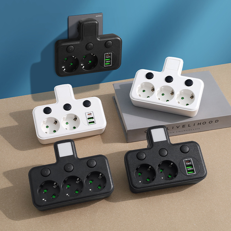 厂家欧标多功能转换器排插带夜灯usb+type-c充电欧洲插座