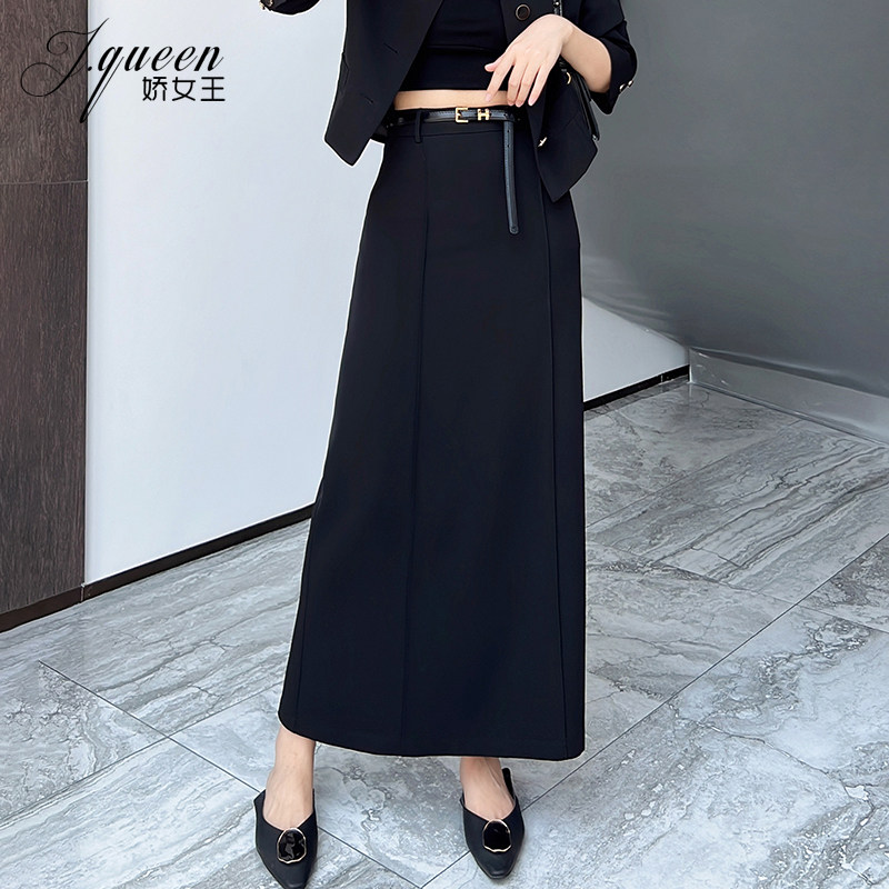 中长款半身裙女2023年秋季新款a字显瘦开叉时尚黑色高腰西装裙子