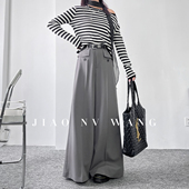 阔腿裤 女秋时尚 高腰显瘦垂坠感职业西裤 灰色甩裤 显高大脚拖地长裤