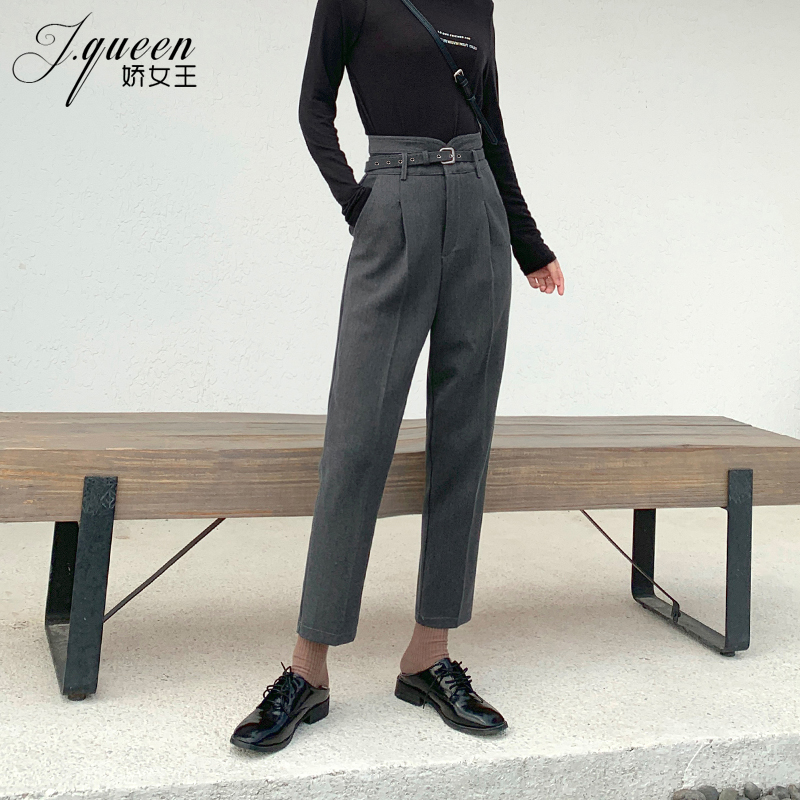 高腰哈伦裤女加绒秋冬新款复古休闲西装裤子显瘦锥形烟管萝卜裤子