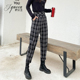 黑白格子裤 子 休闲百搭小脚九分哈伦萝卜裤 女高腰显瘦长裤 秋冬新款