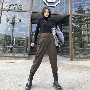 女秋季 显瘦萝卜裤 新款 马丁靴裤 子 休闲九分烟管小脚西装 高腰哈伦裤