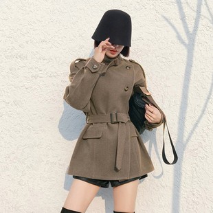 毛呢外套女小个子短款上衣秋冬新款韩版宽松系带收腰显瘦呢子风衣