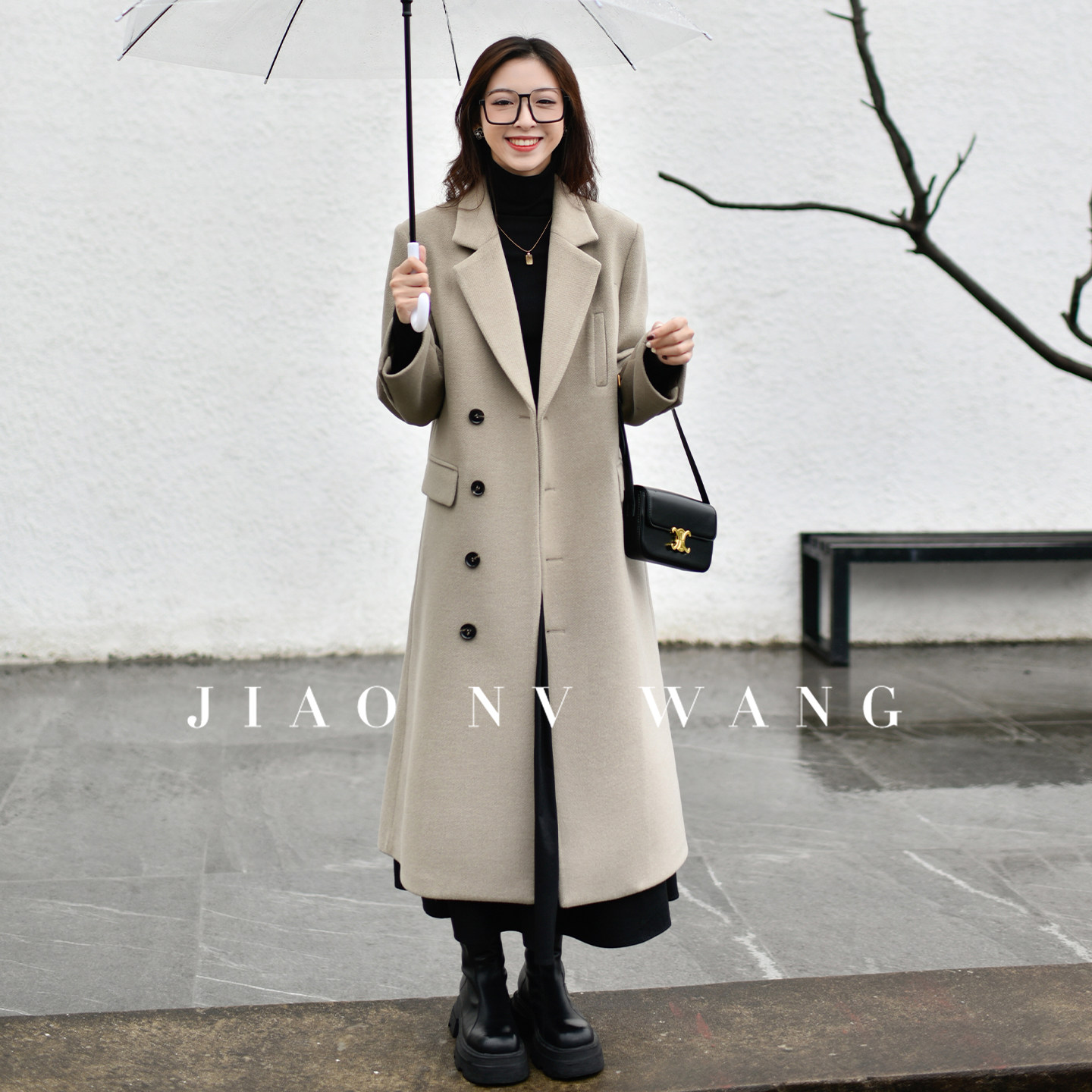 呢子西装外套女士秋冬季新款英伦风高级感时尚气质中长款毛呢大衣