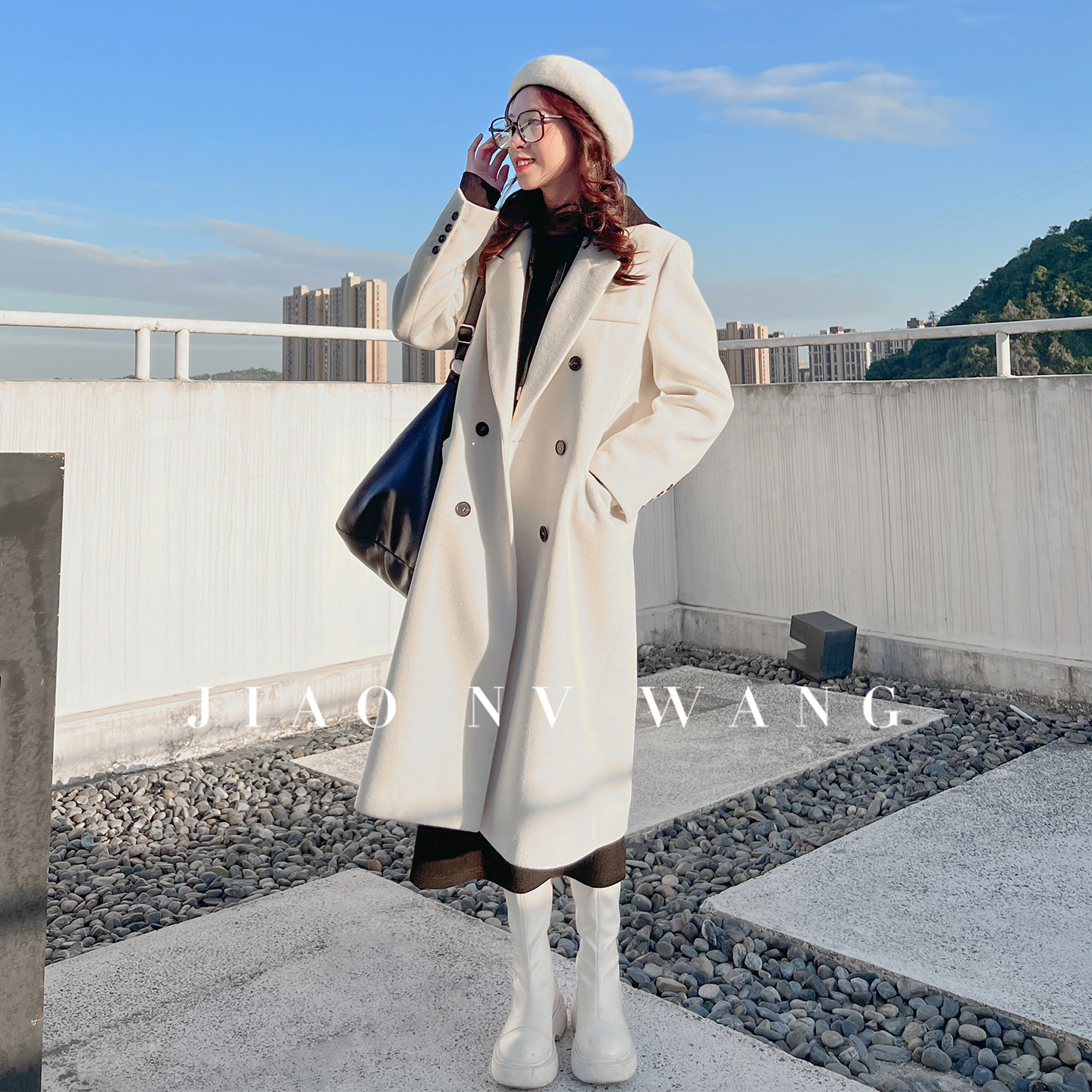 娇女王宽松休闲毛呢大衣外套