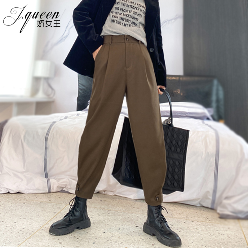 工装哈伦裤女高腰靴裤加厚加绒新款休闲九分束脚显瘦萝卜西装裤子