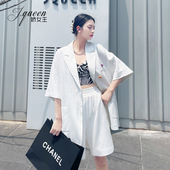 西装 外套女士上衣夏季 时尚 短袖 套装 炸街高级感宽松落肩白色小西服