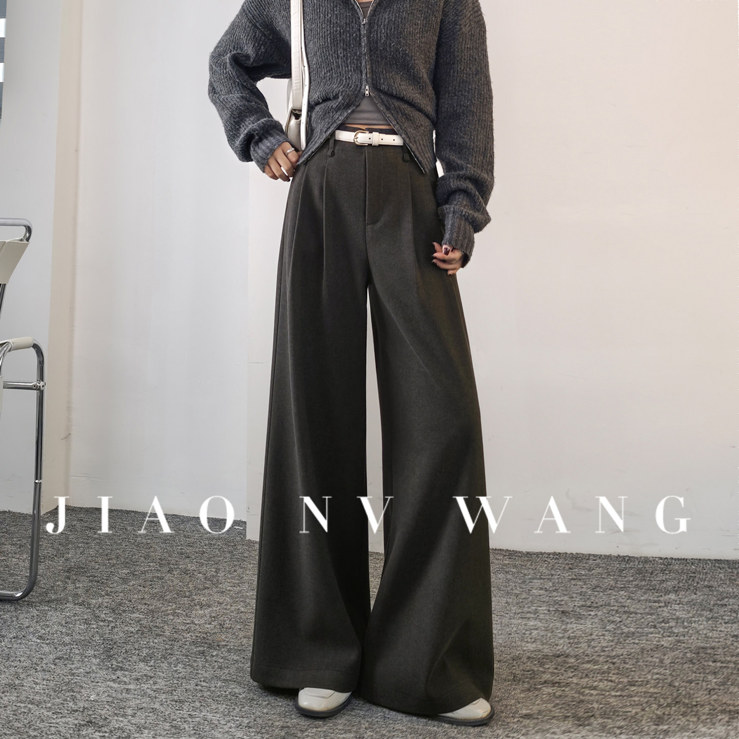 毛呢西裤女秋冬保暖中高腰阔腿长裤正装职场商务格雷系灰色直筒裤,女装/女士精品,休闲裤,淘宝优惠券,粉丝福利购,淘宝优惠卷