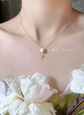 酒午白蝶贝玫瑰花项链毛衣链