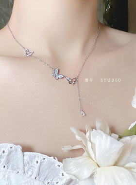 酒午蝴蝶925纯银项链不过敏