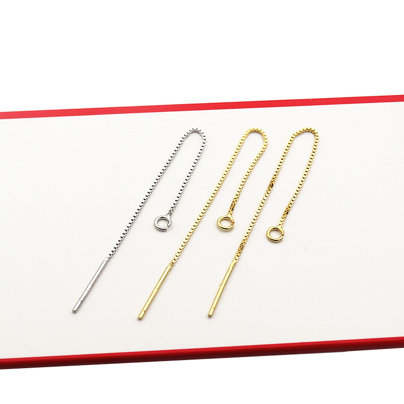 盒仔链耳线925纯银电白金电黄金开口圈针链diy自制耳环配件细流苏