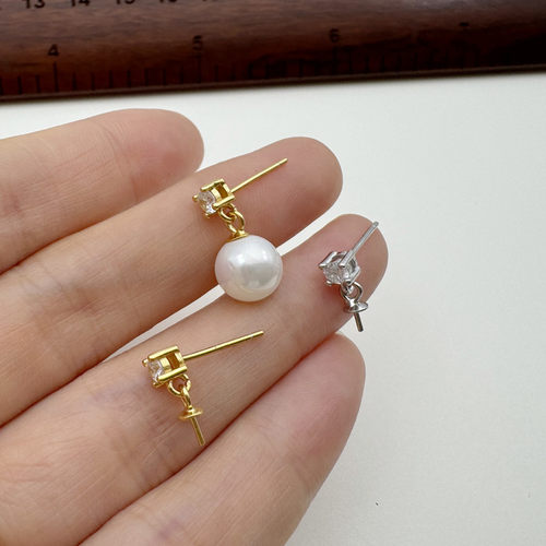 S925纯银耳钉空托耳钩diy换钩子