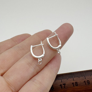 S925纯银耳圈U形耳扣耳针开口活口diy珍珠耳环换耳钩挂钩耳饰配件