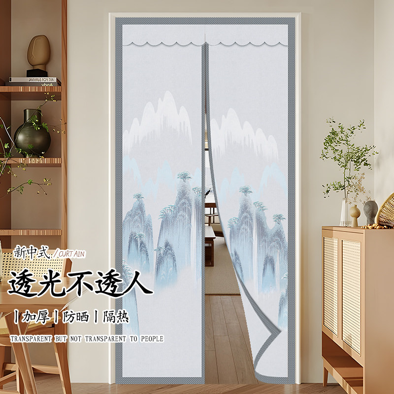 新中式高级感布艺门帘防尘遮光图片