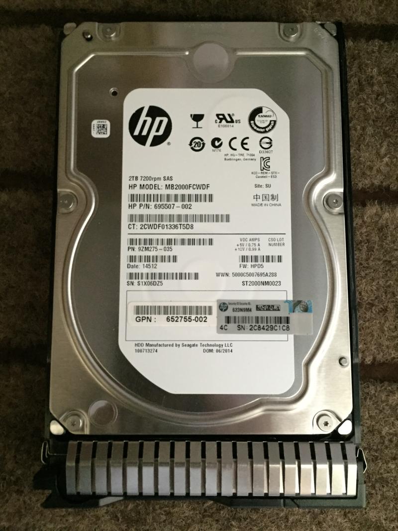 HP/惠普 652757-B21   653948-001 2TB 7.2k SAS 3.5  硬盘 G8 用