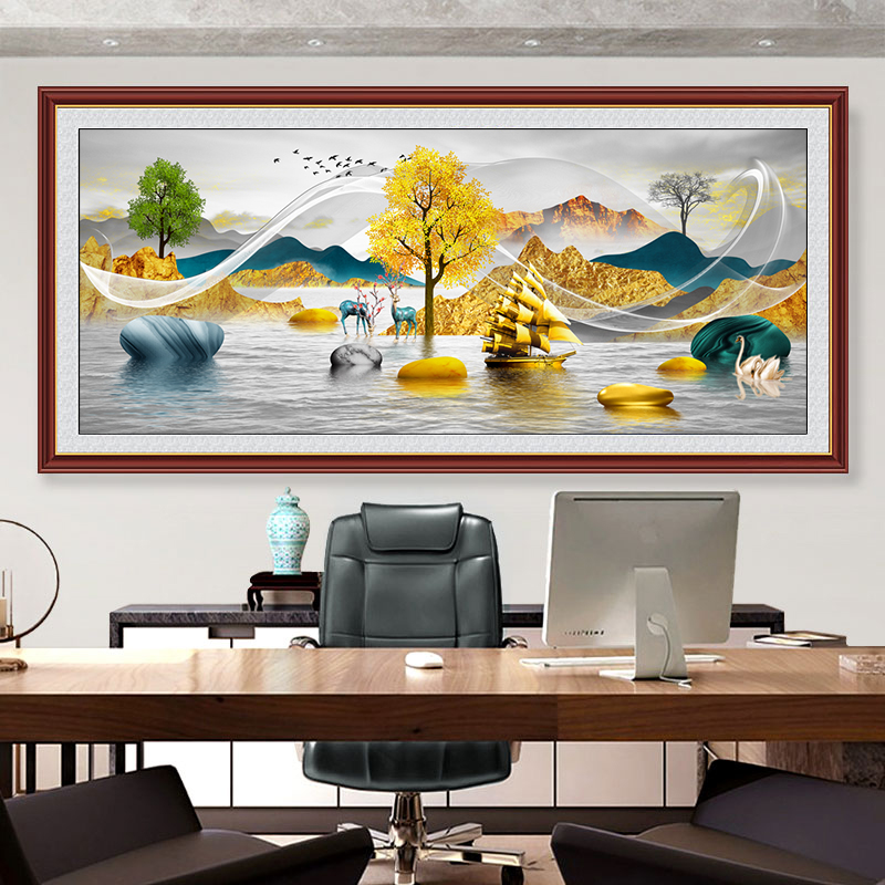 客厅沙发背景墙装饰画自粘装饰画3d立体墙贴画中式风景山水画壁画图片