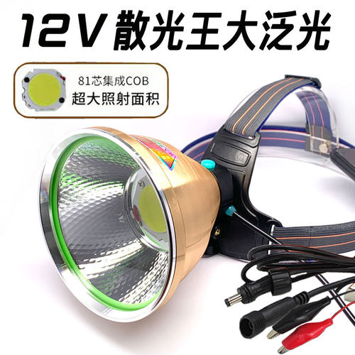 12v头灯散光大光斑led强光超亮泛光大面积黄鳝蜈蚣户外接电瓶灯头