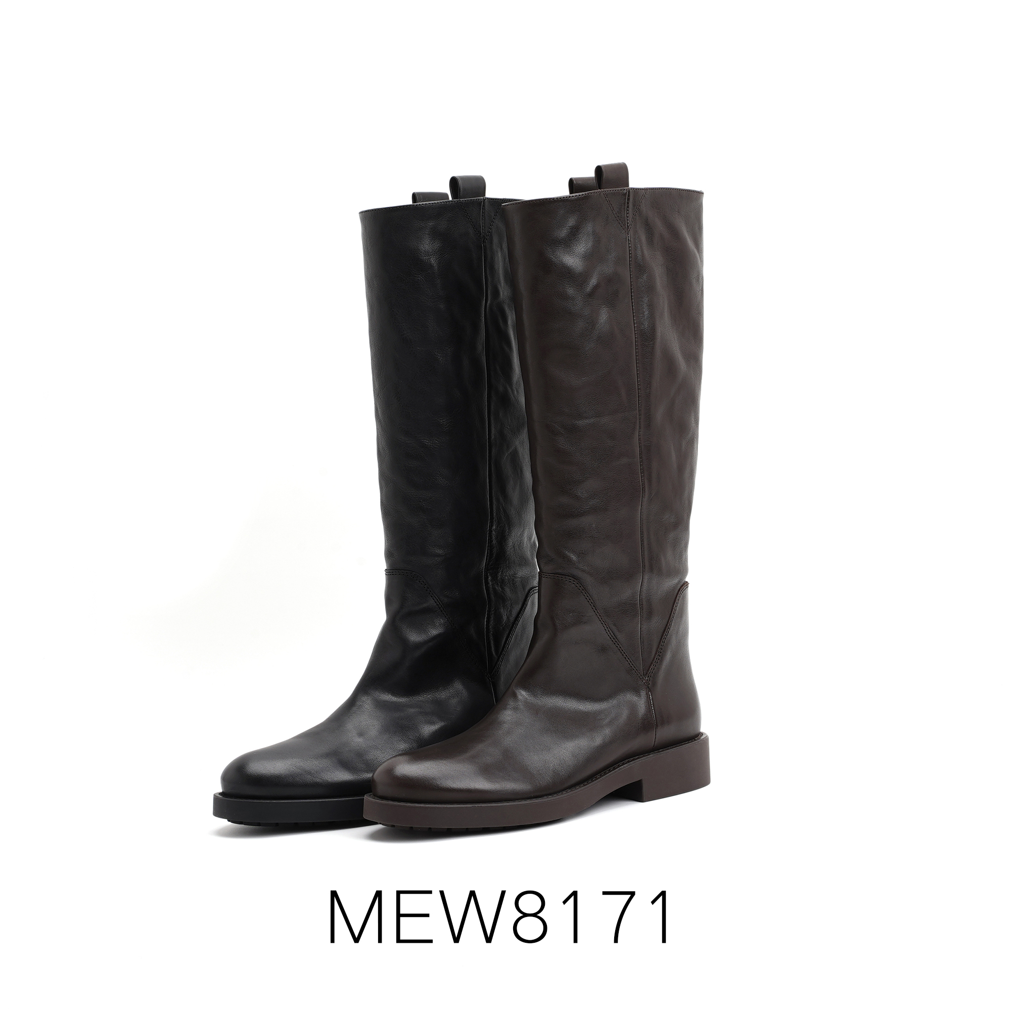 麦露迪真皮女长筒马丁靴厚底修腿