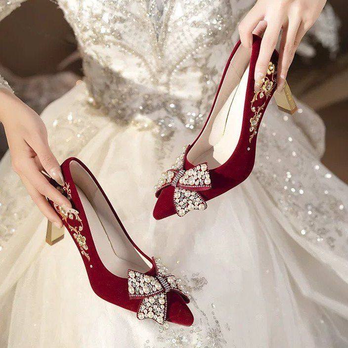 婚鞋女新娘鞋不累脚结婚鞋中式禾秀婚纱两穿红色高跟鞋小众高级感,女鞋,婚鞋,淘宝优惠券,粉丝福利购,淘宝优惠卷