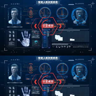 高科技全息HUD面板智能人脸识别人物指纹面部身份查询系统AE模板