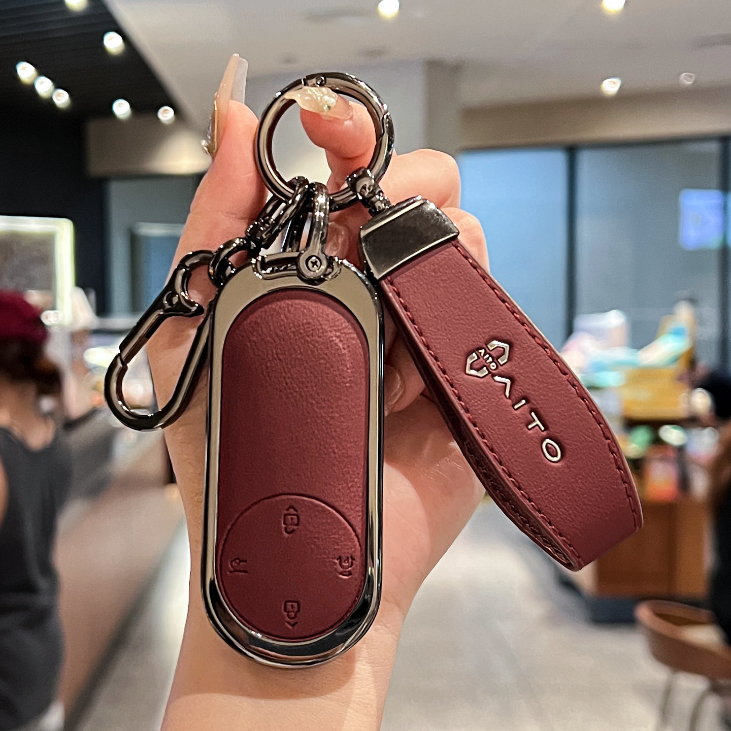 时尚新款问界双面皮金属钥匙套