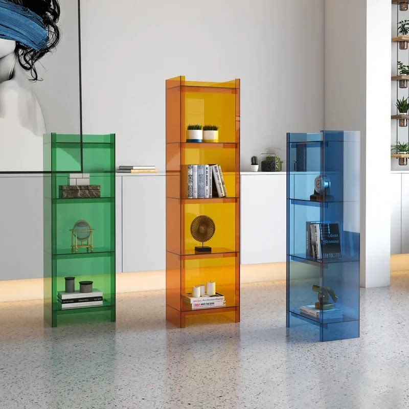 转角儿童阅读区窄缝亚克力书柜鞋柜一体靠墙手办展示架陈列置物架