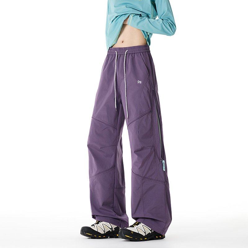紫色户外登山阔腿裤男士春秋新款松紧高腰裤子垂感直筒拖地冲锋裤,男装,休闲裤,淘宝优惠券,粉丝福利购,淘宝优惠卷