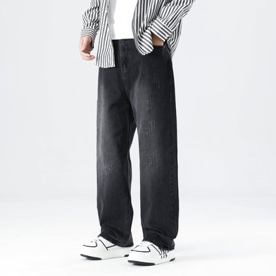 百搭高腰宽松垂感直筒拖地牛仔裤