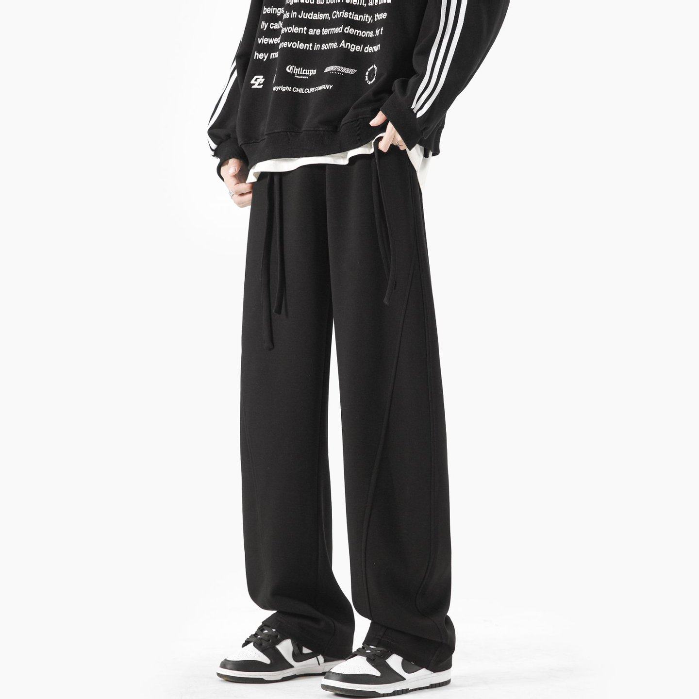 美式黑色弯刀糯米裤男士春秋2026新款松紧高腰宽松垂感直筒阔腿裤,男装,休闲裤,淘宝优惠券,粉丝福利购,淘宝优惠卷