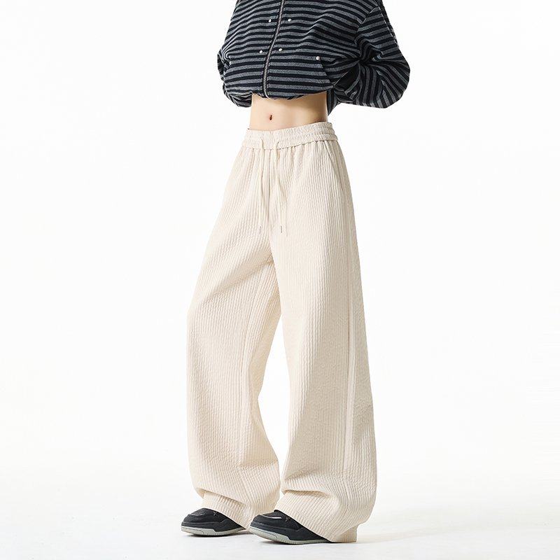 杏色休闲阔腿裤男士春秋2026新款松紧高腰显瘦窄版直筒垂感拖地裤,男装,休闲裤,淘宝优惠券,粉丝福利购,淘宝优惠卷