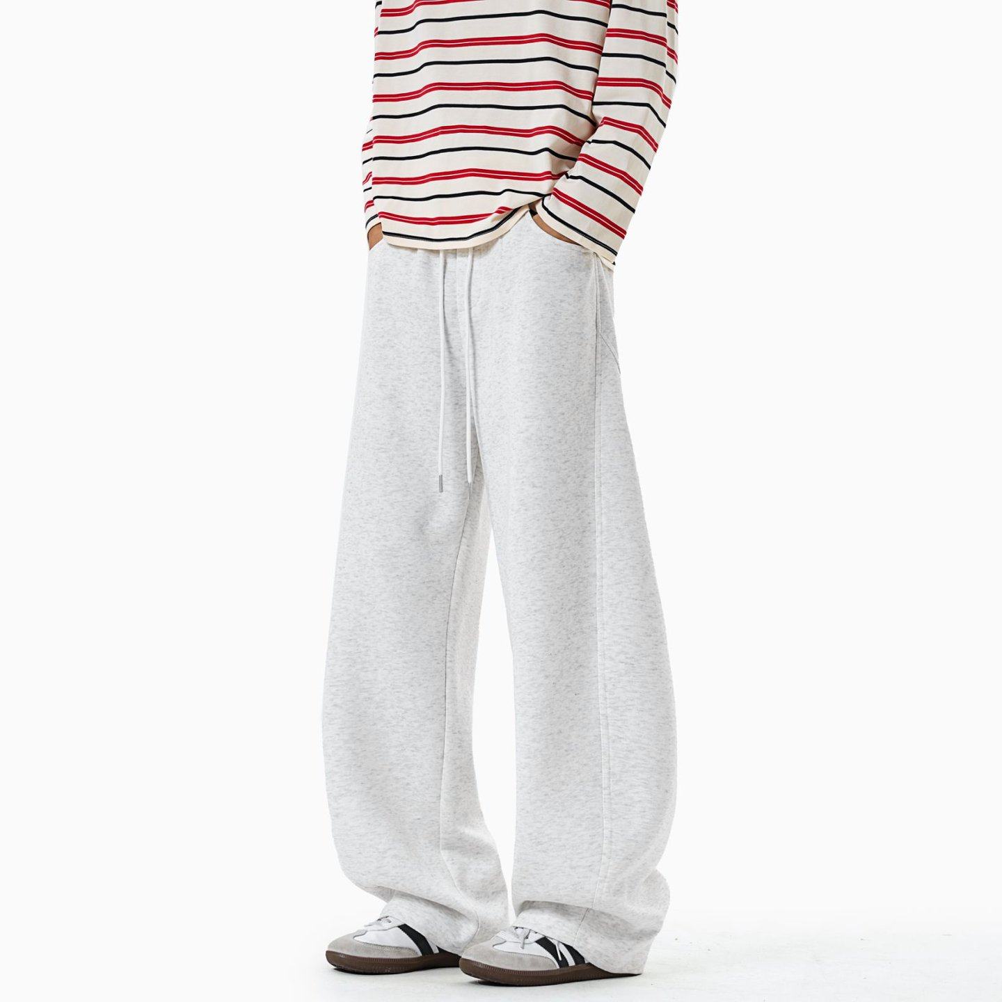 美式白灰色运动弯刀裤男士春秋季新款裤子高腰休闲宽松直筒阔腿裤,男装,休闲裤,淘宝优惠券,粉丝福利购,淘宝优惠卷