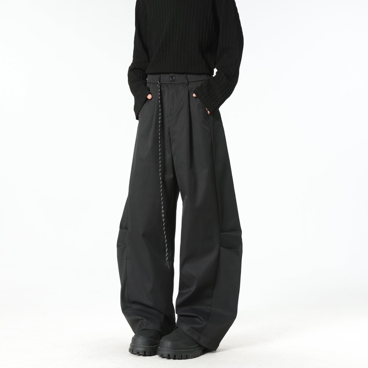 松紧高腰显瘦直筒宽松垂感阔腿裤