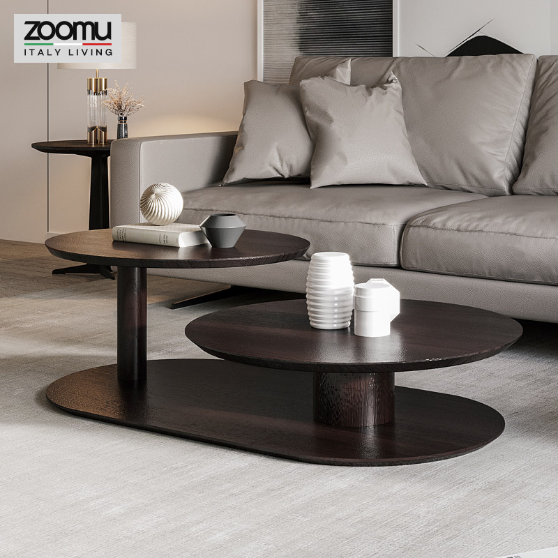 锐驰茶几小户型简约现代创意北欧式轻奢实木客厅圆形组合家用高低