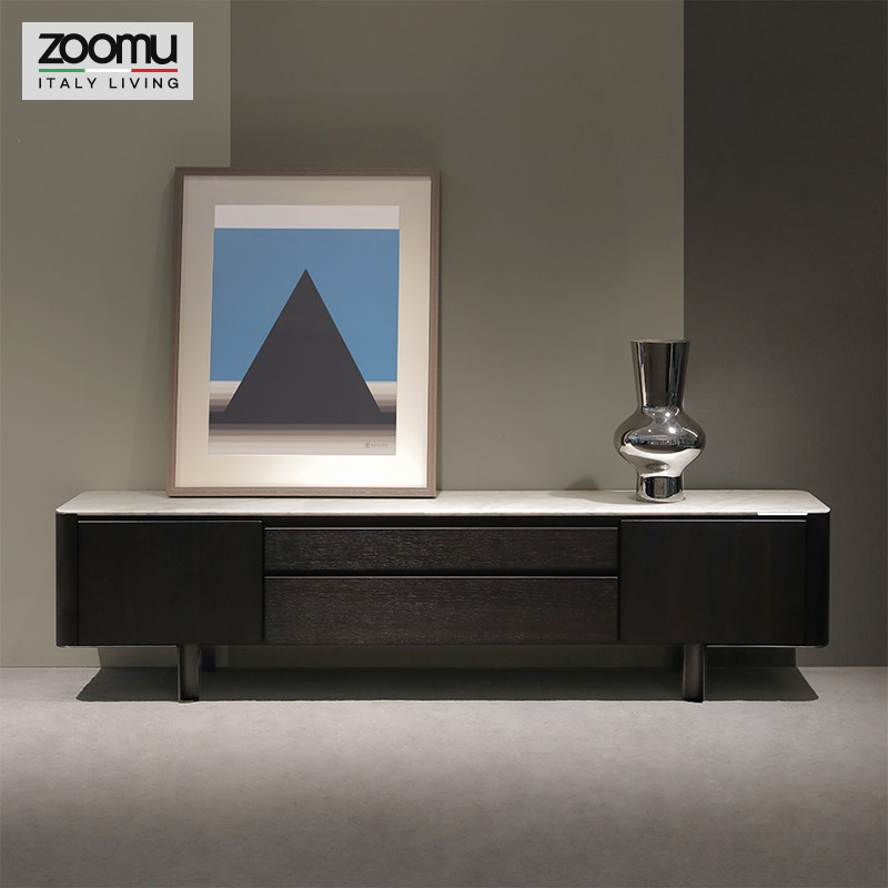 大理石电视柜现代简约小户型客厅岩板轻奢北欧式意式高柜高档橡木