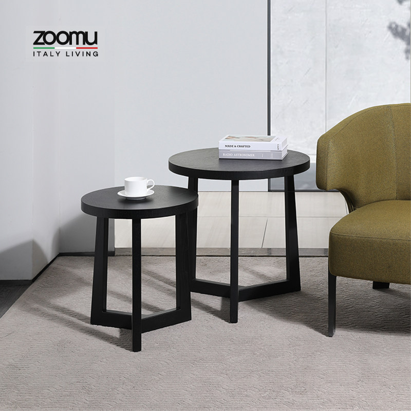 锐驰沙发边几橡木角几意式现代简约北欧式实木小茶几客厅圆形极简