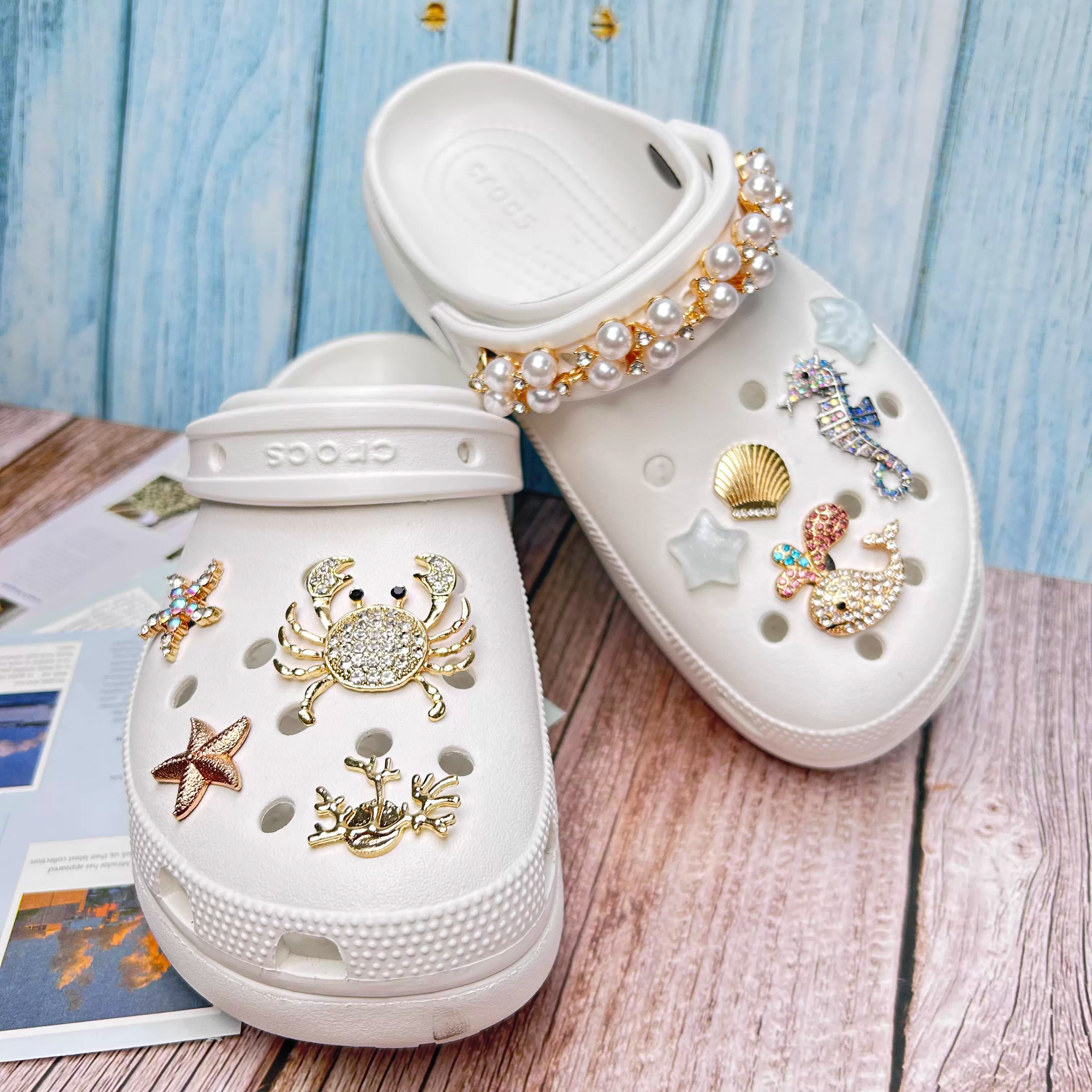 海洋之心风格亚克力金属水钻卡骆驰洞洞鞋花鞋配饰可拆卸装鞋花扣