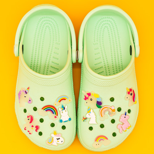 夜光独角兽洞洞鞋花沙滩鞋鞋扣