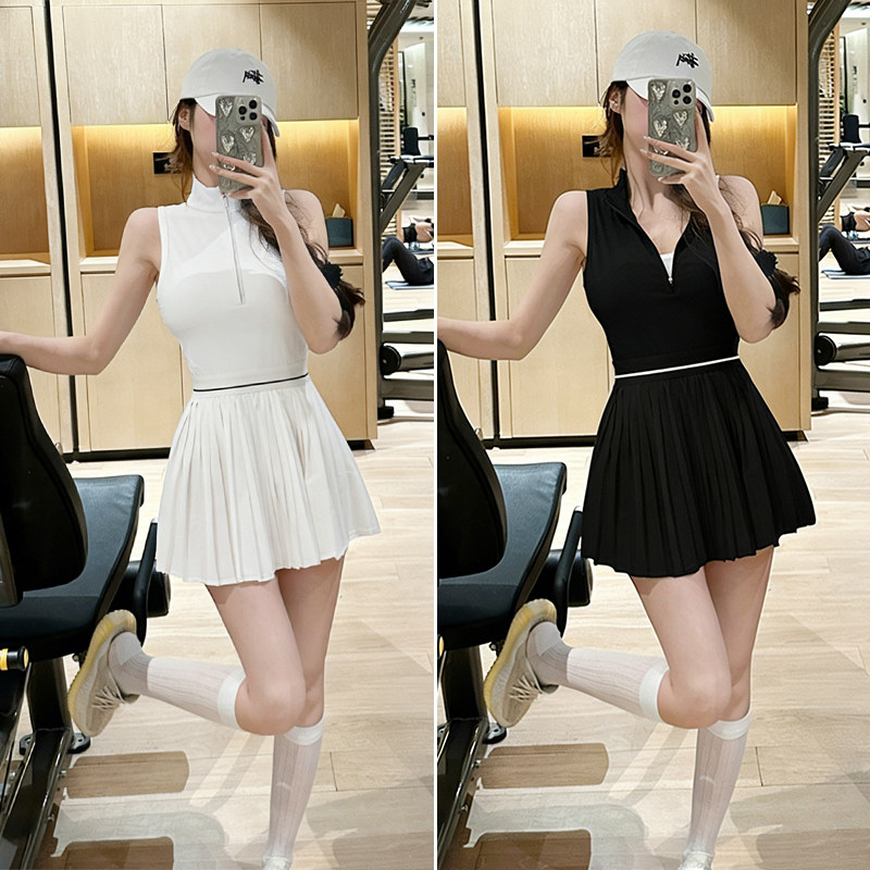 黑色绝美辣妹健身网球裙女防走光运动短裙普拉提性感瑜伽羽毛球裙