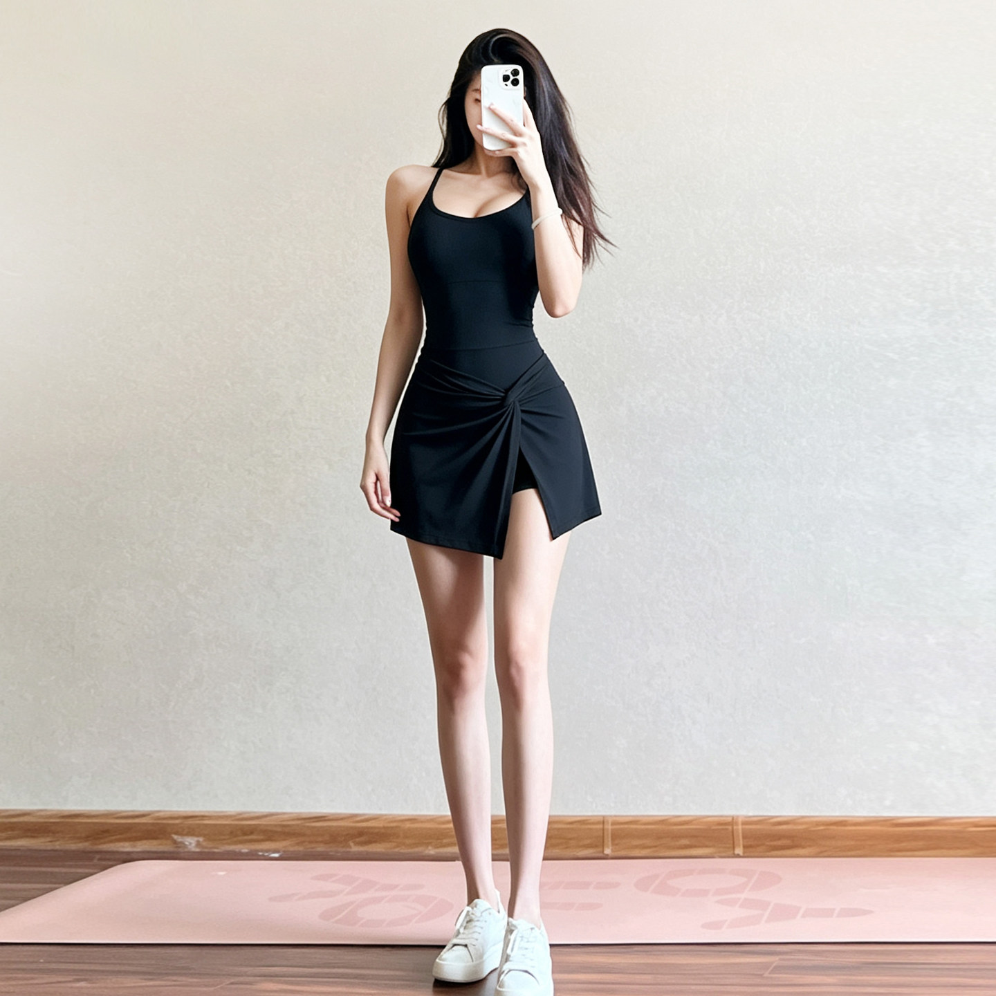 黑色性感修身健身连衣裙女跑步运动网球裙普拉提训练瑜伽吊带裙夏