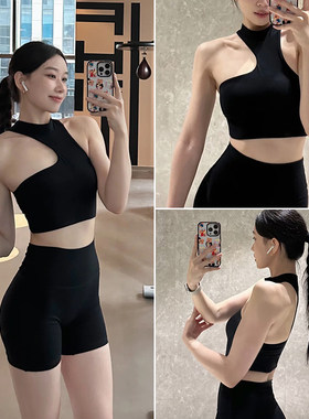 欧美性感黑色健身套装女带胸垫防震运动内衣普拉提训练瑜伽服文胸